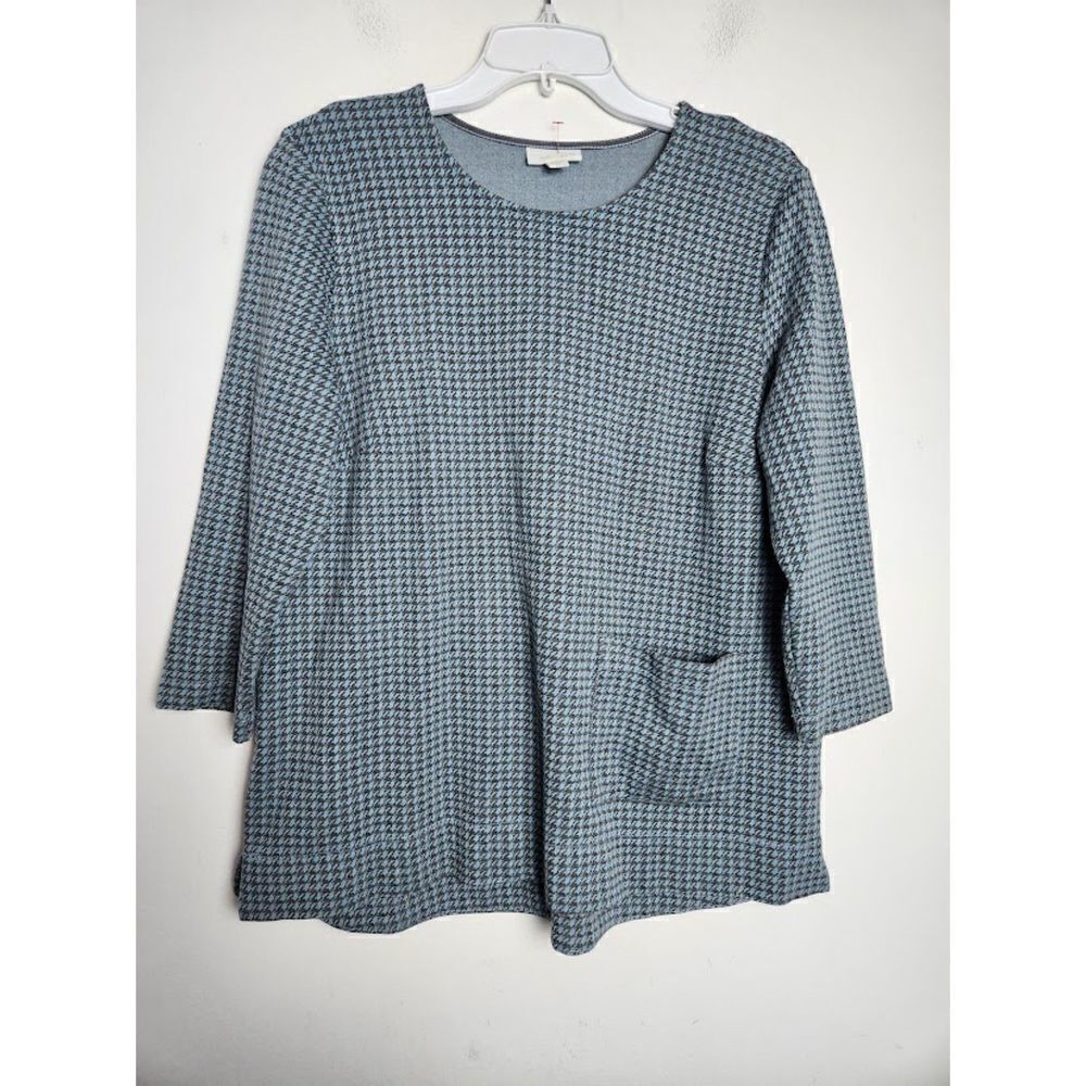 J. Jill Ponte Blue/Grey  & Black Geomtric Print Knitwear Blouse size Medium